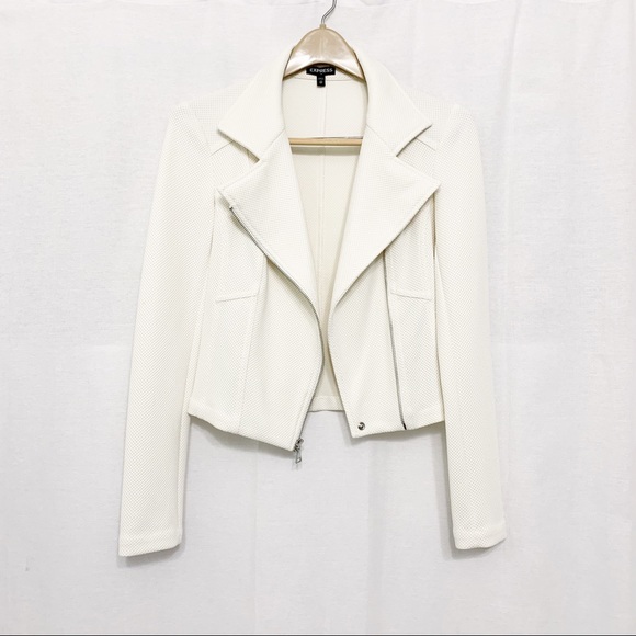 Express Jackets & Blazers - Express white knit moto jacket. Sz XS